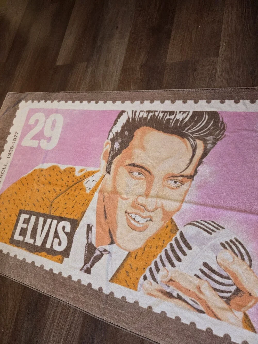 Vintage 1992 Elvis Presley Beach Towel 29 cent Postage Stamp Graphics